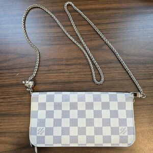 Louis Vuitton Damier Azur White and Blue Crossbody Chain Wallet